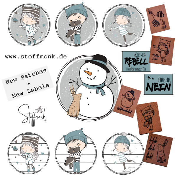 Patch / Aufnäher  - Winterjunge mit Dino - große Streifen